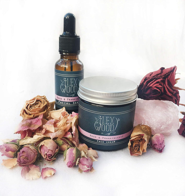 Rose und Weihrauch Creme & Serum Geschenkset - handgefertigt, 100% natürlich, vegan, feuchtigkeitssp