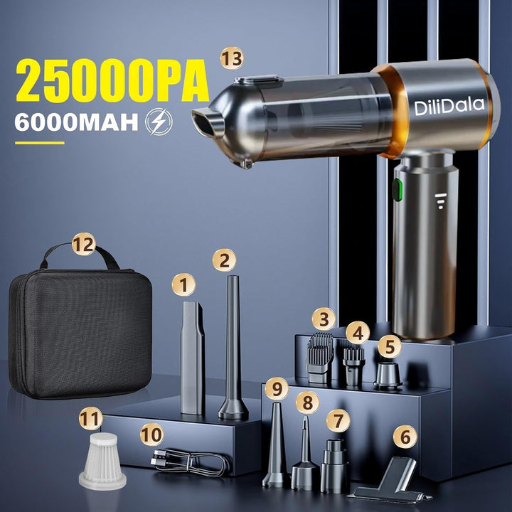 Handstaubsauger Akku, 25000PA Autostaubsauger Akku Testsieger, EIN-Touch-Staubbehälter Handstaubsaug