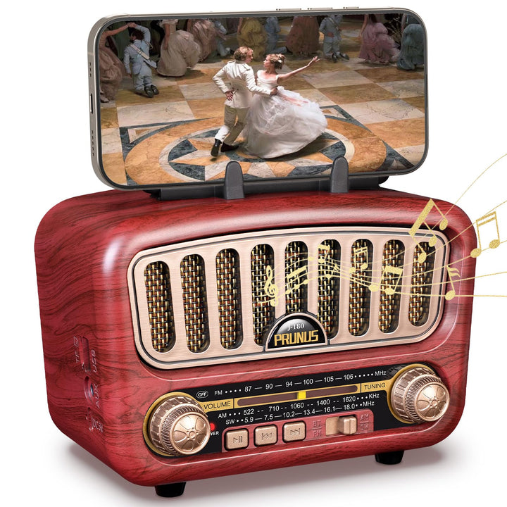 RUNUS J-180 AM/FM/SW Retro Radio mit Bluetooth 5.0, Nostalgie Radio Klein mit 1800mAh Akku, Unterstü