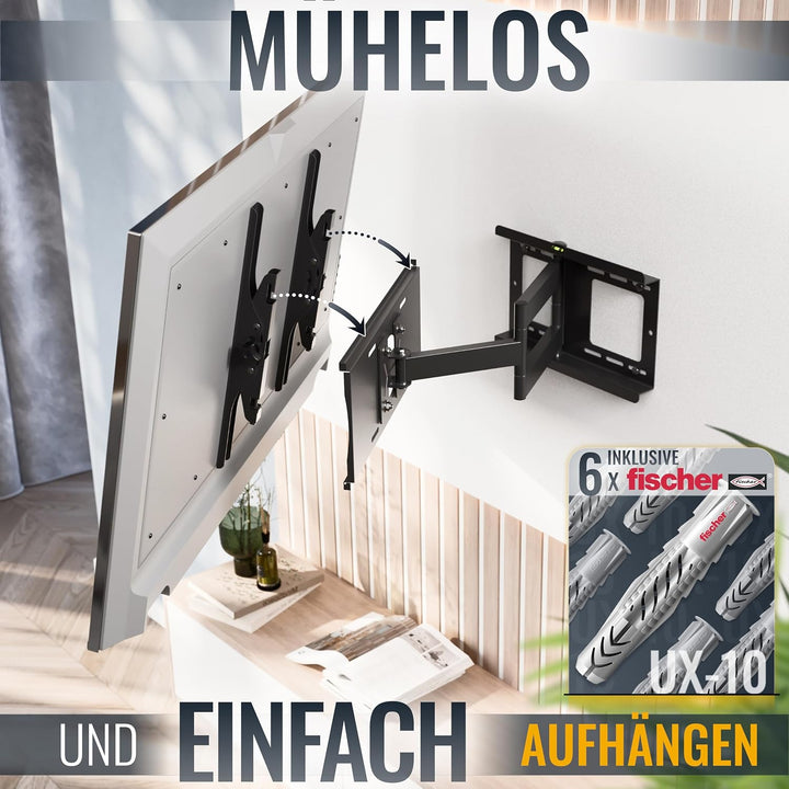 RICOO TV Wandhalterung Schwenkbar für 40-75 Zoll, inkl. Fischer Dübel Universal, TV Halterung R23-F,