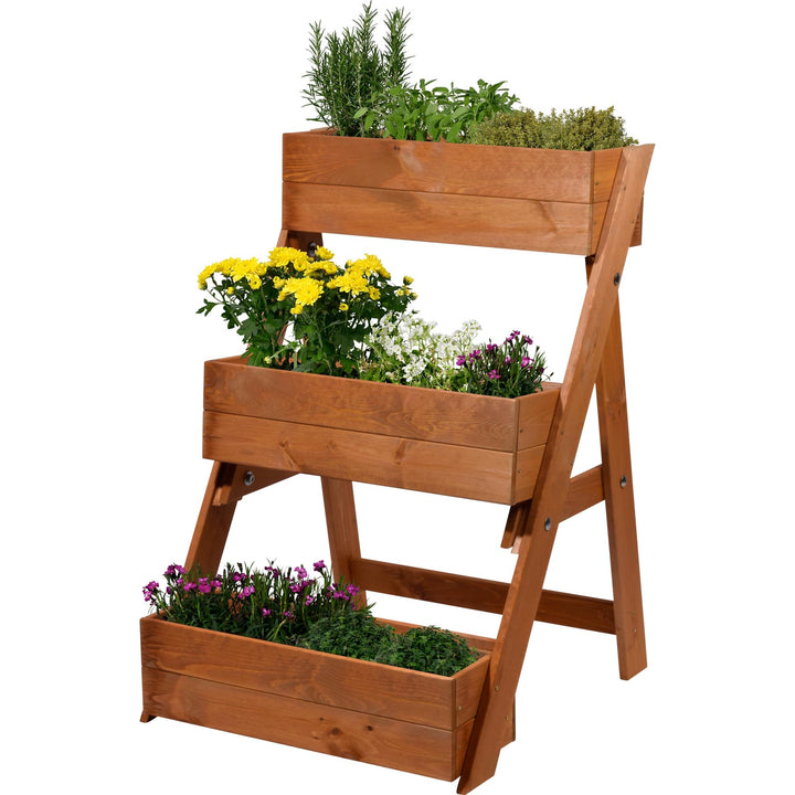 dobar® Dreistufige Pflanztreppe Outdoor aus Massiv-Holz für Balkon und Garten - Blumenbeet mit 3 Pfl