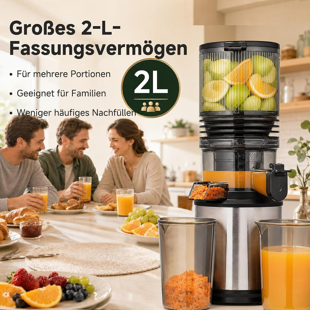 AMZCHEF Entsafter - Slow Juicer mit 158 mm grossem Einfüllschacht Extra Large Silber/Schwarz, Extra