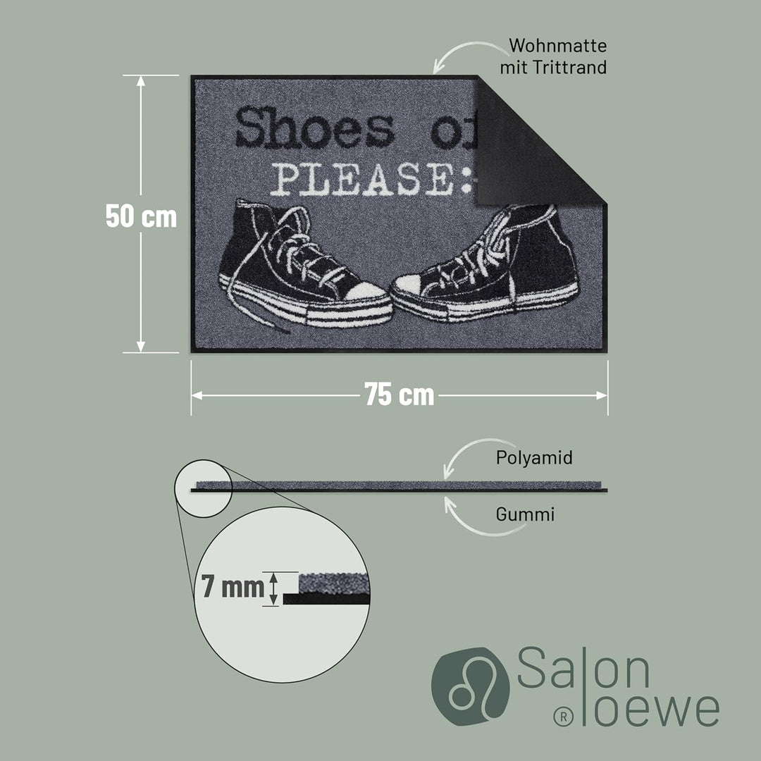 Salonloewe Fussmatte waschbar Shoes Off Please 50 x 75 cm Schmutzfangmatte Eingangs-Matte aussen und