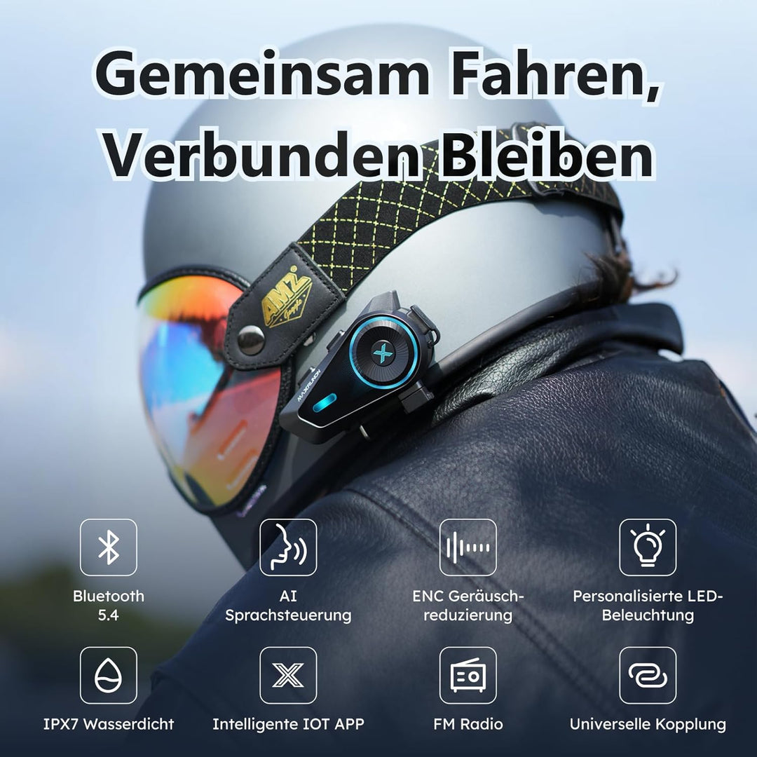 Motorrad Headset, 4 Fahrer Bluetooth Intercom, Motorrad Kommunikationssystem mit Universeller Kopplu