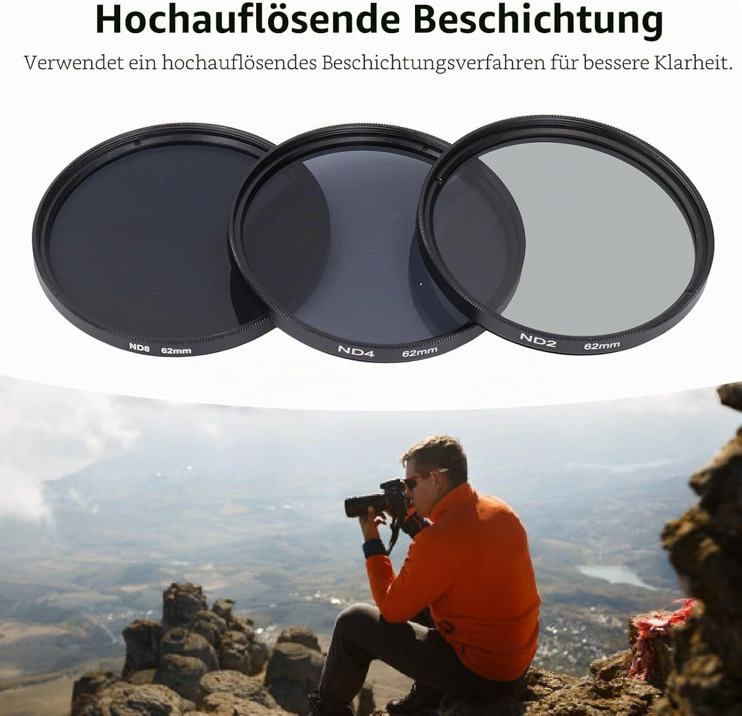 ND-Filter-Set, ND2 ND4 ND8 Neutraldichte-Kameraobjektivfilter, HD-Mehrschichtbeschichtung, Anti-Stre