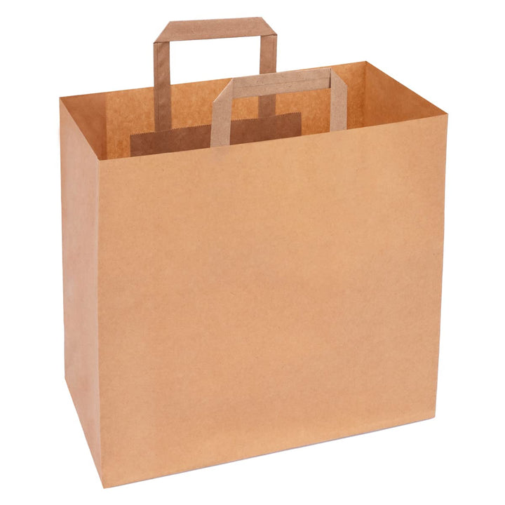 verpacking Papiertragetaschen mit Flachhenkel 27 x 32 x 17 cm Braun - Papiertüten Bio Papiertasche K