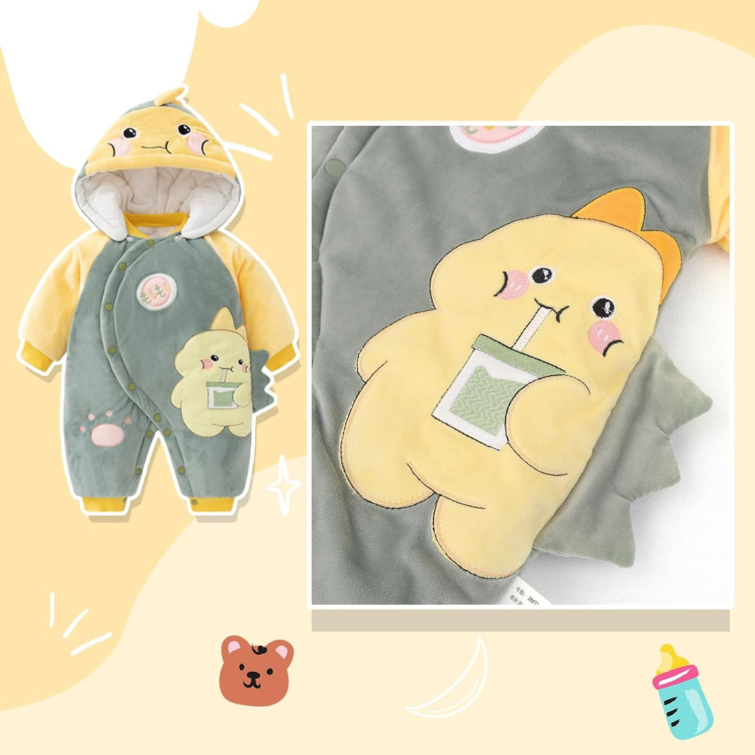 Baby Overall Mit Kapuze Füsslinge Strampler Schneeanzüge Karikatur Jumpsuit Unisex Winter Kleidungss