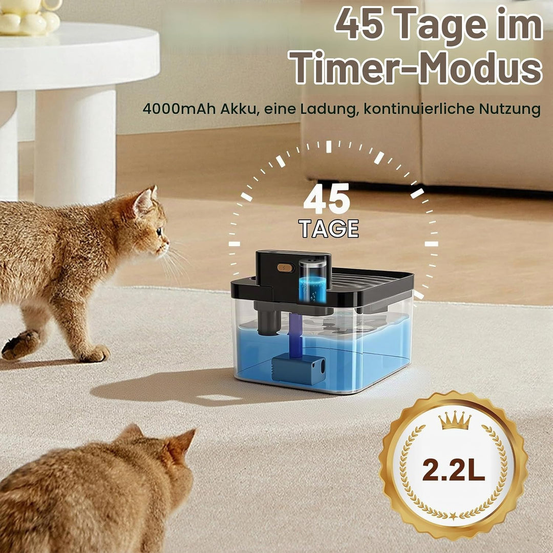 Katzenbrunnen Kabellos, Diealles Shine 2.2L Trinkbrunnen für Katze mit Bewegungsmelder, 4000mAh Wass
