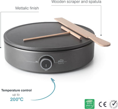 Lacor - 69433 - Elektrischer Crêpe 1500W, Crêpes XL, einstellbarer Thermostat, Kontrollleuchte, inkl