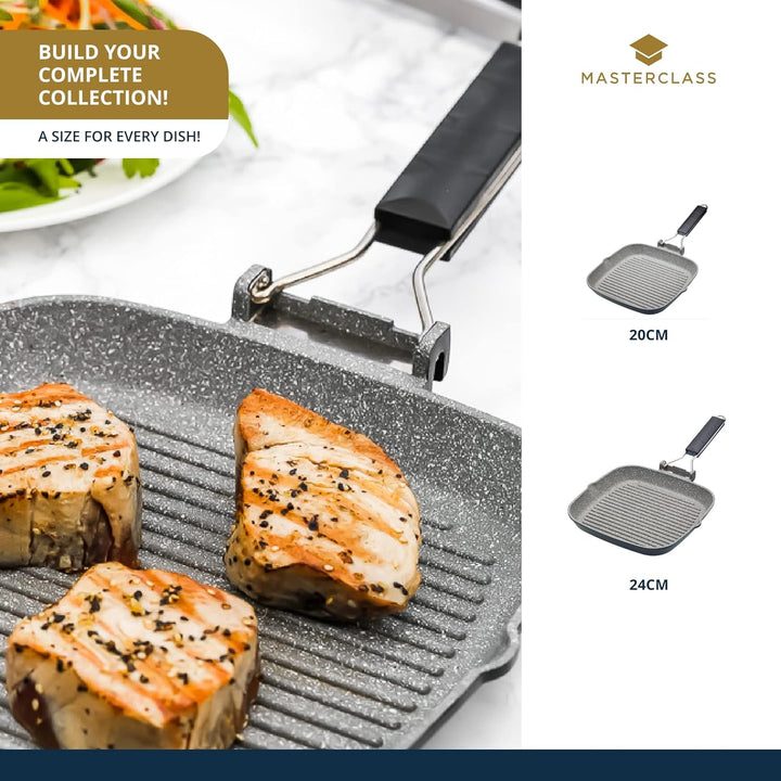 MasterClass Induktionsgeeignete Antihaft-Grillpfanne mit Klappgriff, 24 cm (9,5"), Schwarz 9ML, 9ML