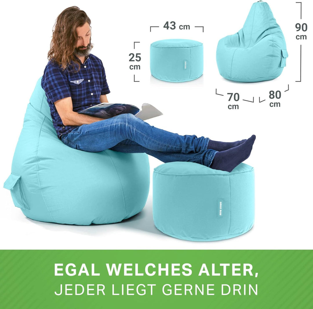 Green Bean© 2er Set Sitzsack + Hocker - fertig befüllt - robust waschbar schmutzabweisend - Kinder &