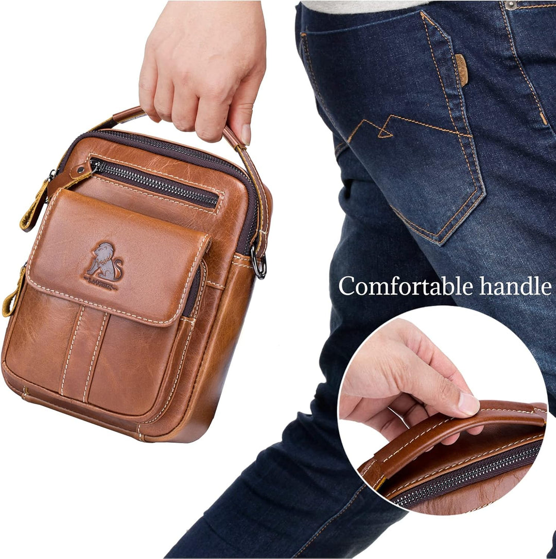 BAIGIO Umhängetaschen Herren Klein Herrentasche Leder Schultertasche Ledertasche für Männer Arbeit R