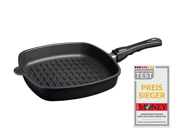 AMT Gastroguss Eckpfanne mit BBQ-Boden, 28 cm x 28 cm, 5 cm hoch, Aluguss (Aluminium), Lotan® Antiha