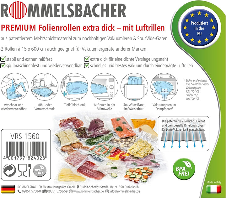 ROMMELSBACHER VRS 1560 Profi Folienrollen 15 x 600cm, 2 Rollen, BPA-frei, extrem stark & reissfest 2