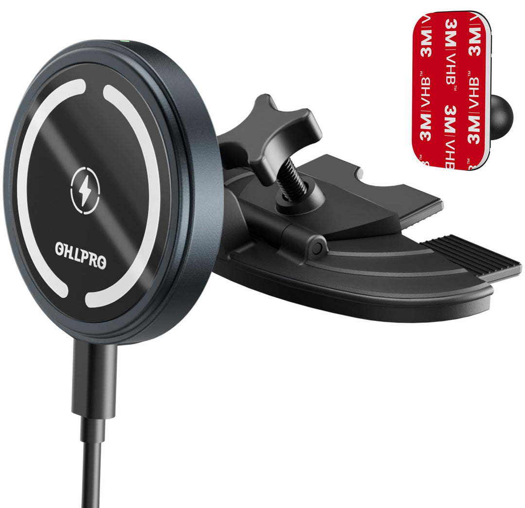 OHLPRO Magsafe Handyhalterung CD Schlitz Auto, Magnetische Autohalterung mit 15W Schnellladen, 360°