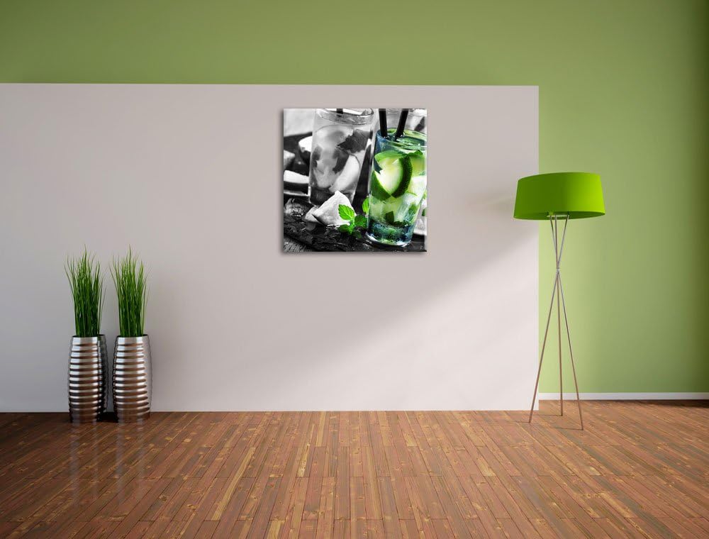 Pixxprint Erfrischende Caipirinhacocktails auf Tablett schwarz/weiss, Format: 70x70 auf Leinwand, XX