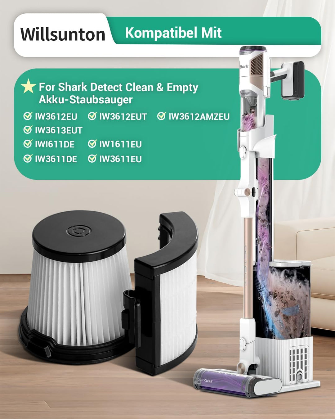IW3612EU Filters Kompatibel mit Shark IW1611DE IW1611EU IW3611DE IW3611EU Detect Clean & Empty Akku-