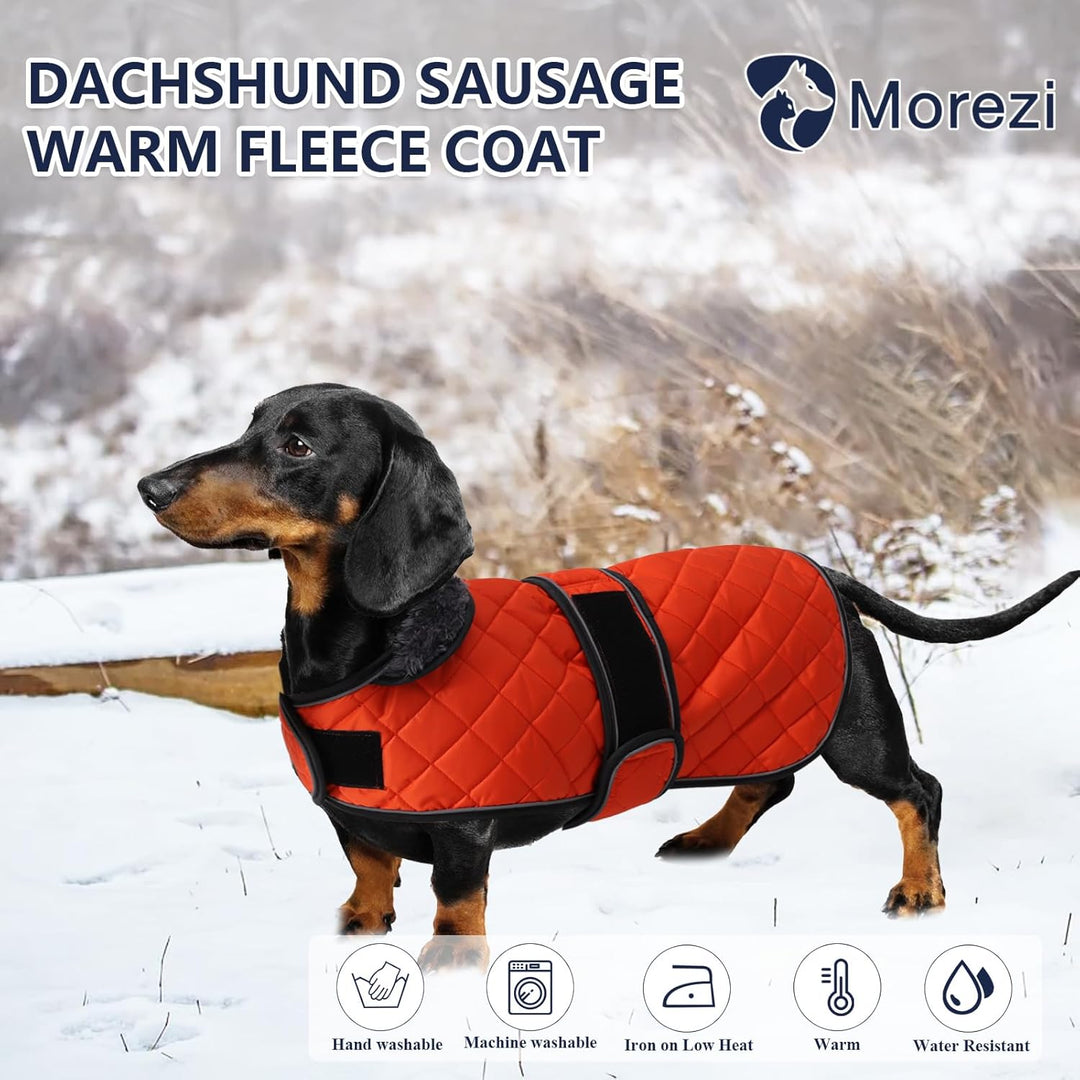 MOREZI Hundemantel Winter für Dackel - Wasserdichter Hunde Pullover mit Wolle Futter & Verstellbaren