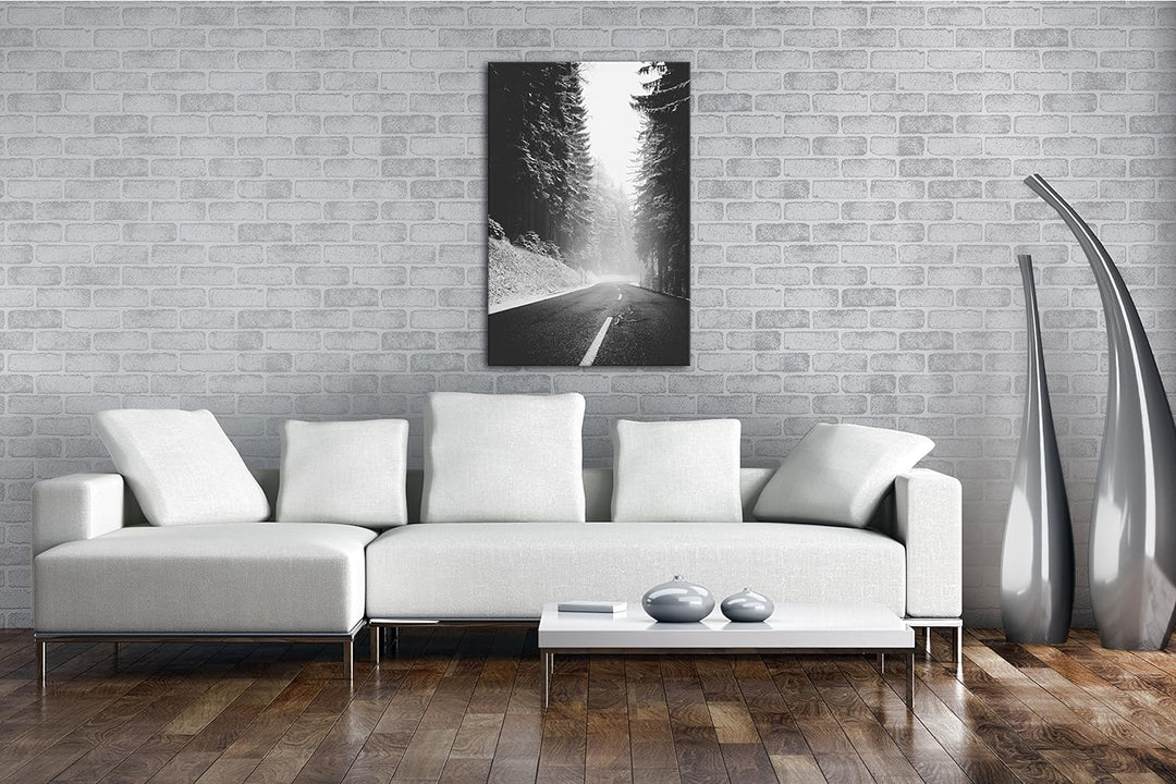 deyoli Schnee bedeckte Landstrasse Effekt: Schwarz/Weiss Format: 100x70 als Leinwand, Motiv fertig g