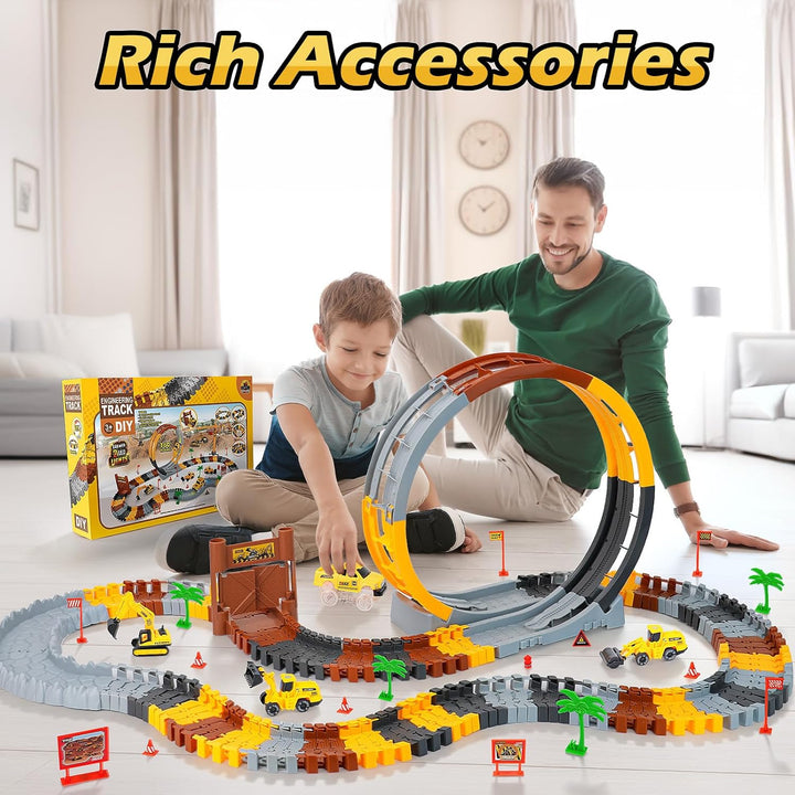Autorennbahn ab 4 5 6 7 8 Jahre, Flexibles DIY Gleis-Set Flexible Track Kran Spiele (360° Autorennba