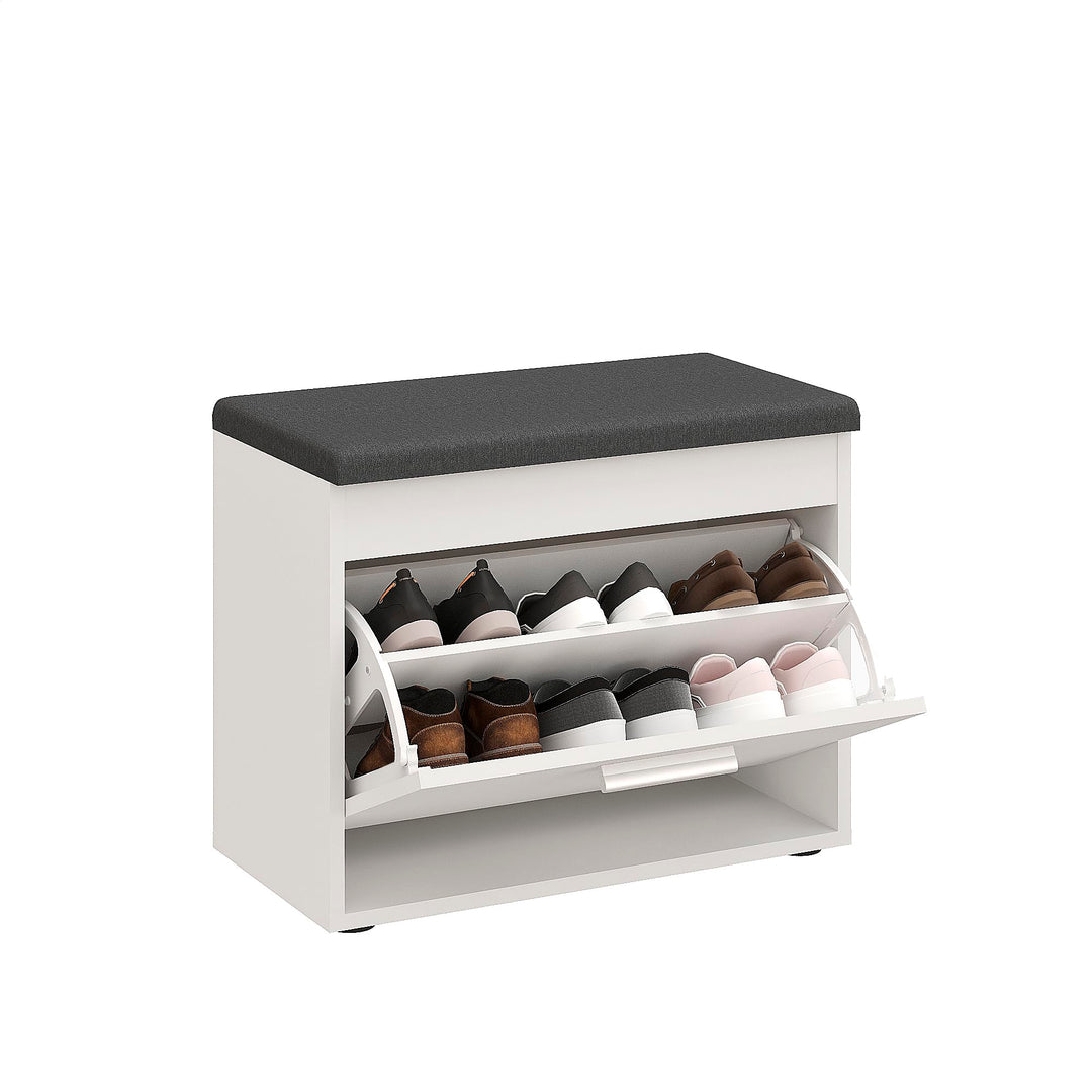 KOMTO Schuhbank mit Sitzfläche Weiss – Schuhschrank mit Sitzbank, Schuhbank mit Klappe, Schuhregal m