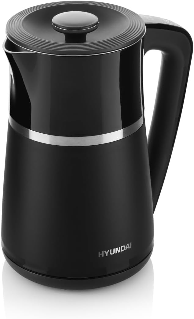 HYUNDAI VK 309 Edelstahl Wasserkocher I Doppelwandiger Wasserkocher I 1.7 Liter I 2200 Watt I 5 Temp
