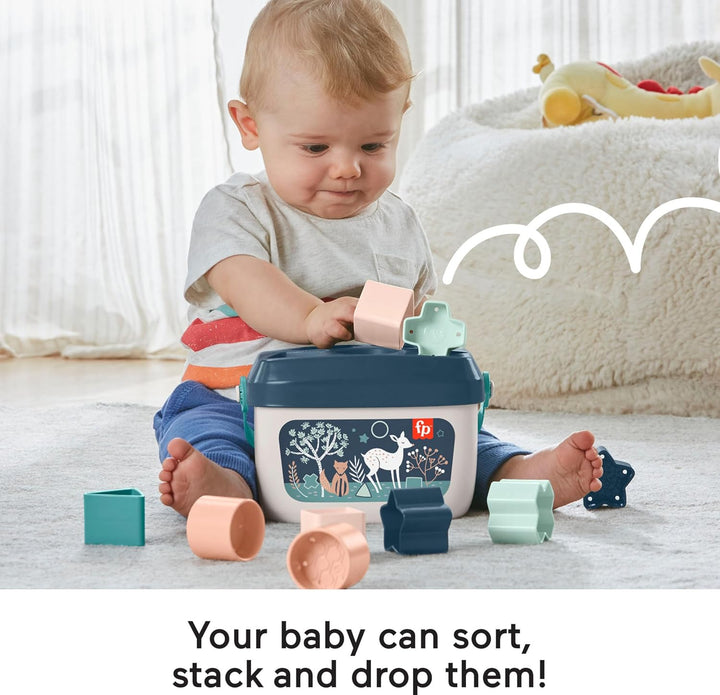 Fisher-Price - Babys erste Bausteine – Marineblaues Kitz, Set mit 10 Bausteinen zum Stapeln und Sort