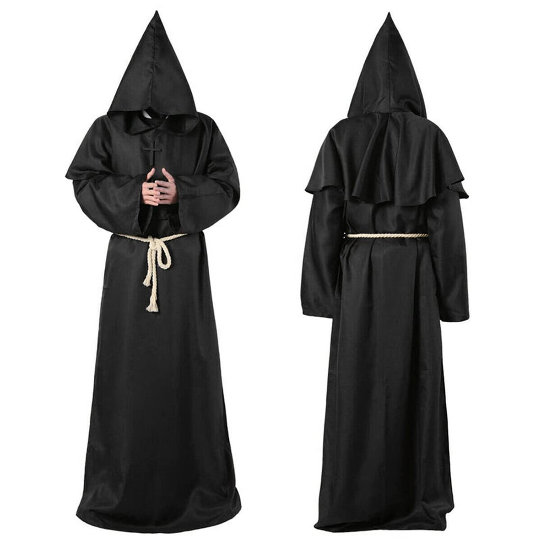 Mönch Robe, L Mittelalterliche Renaissance Robe, Kostüm Mönch mit Kapuze und Kordel, Schwarz Männer