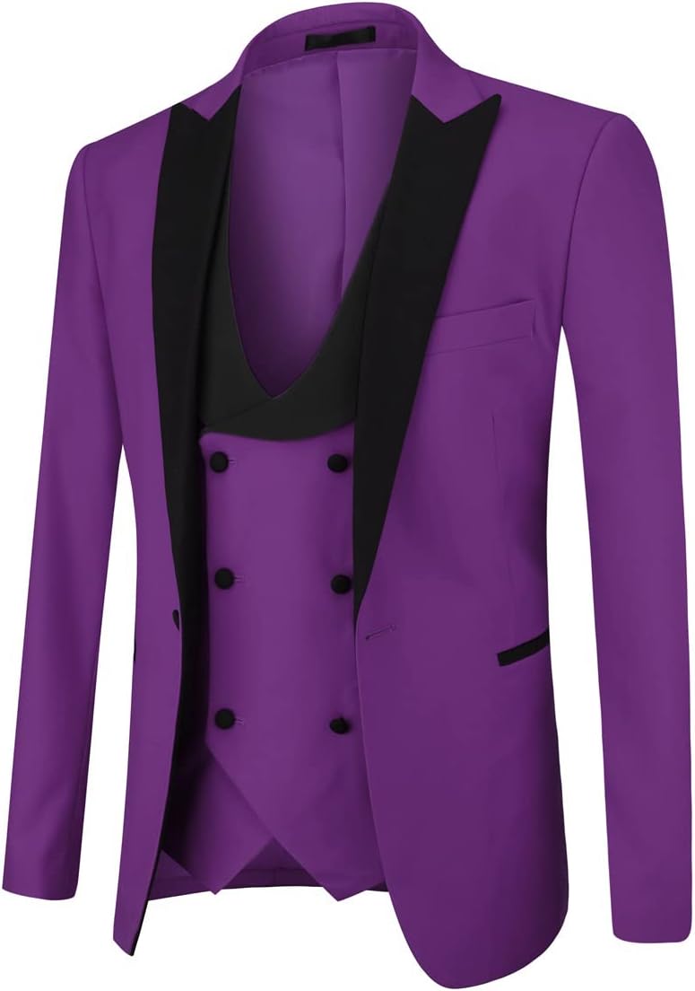 YOUTHUP Herren Slim Fit 3 Teilig Anzug, Lila Xf02 3XL