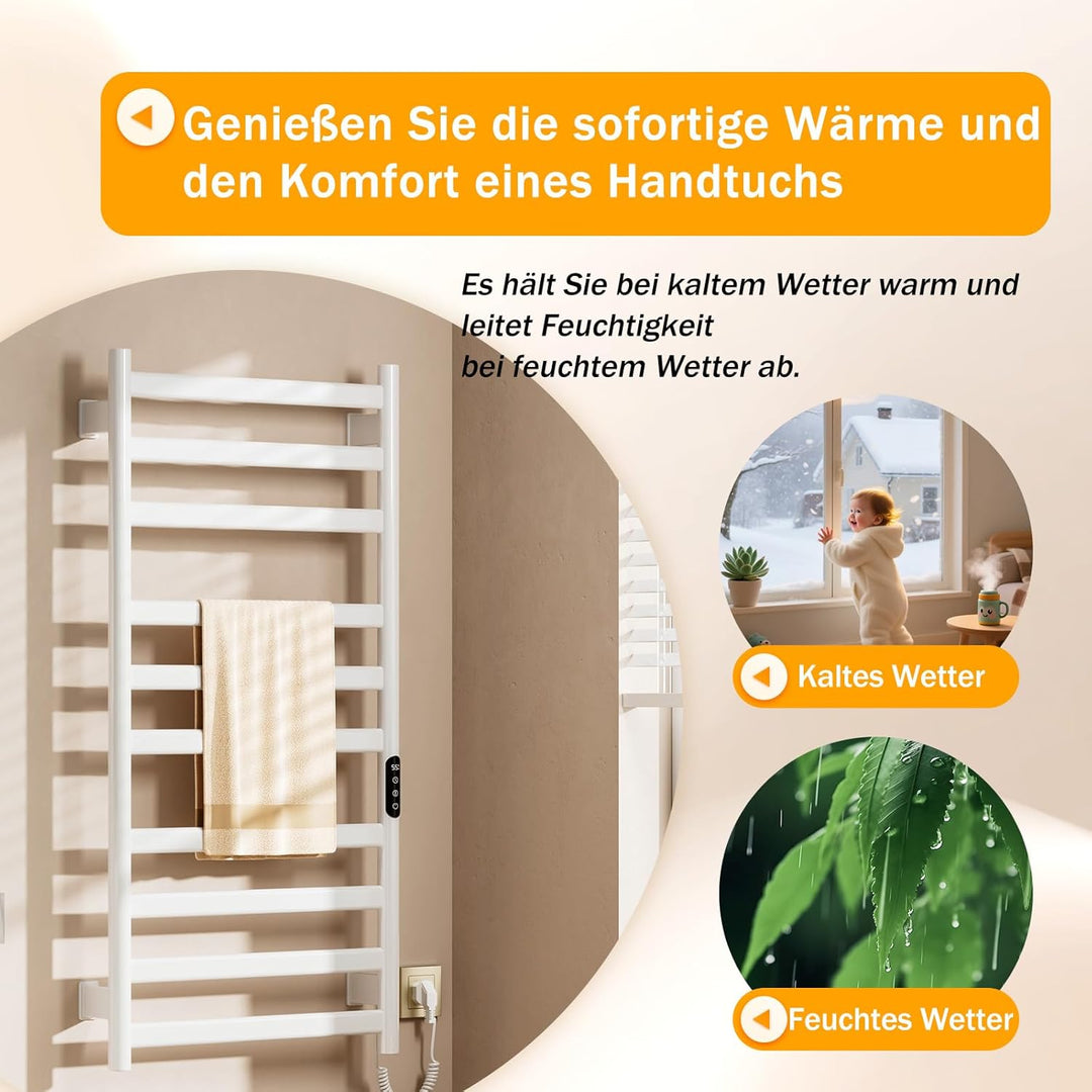 Handtuchheizkörper Elektrisch, Badheizkörper Handtuchhalter, Wählbare Temperatur, Touch Control LED-