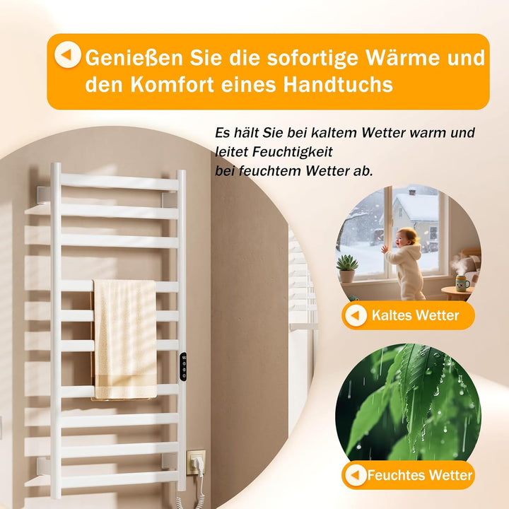 Handtuchheizkörper Elektrisch, Badheizkörper Handtuchhalter, Wählbare Temperatur, Touch Control LED-