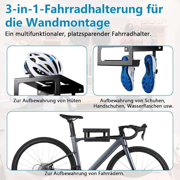 Fahrrad Wandhalterung, 3-in-1 Fahrrad Aufhängung Multifunktional