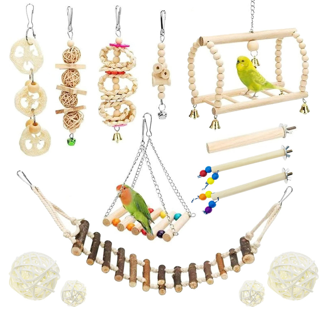 Allazone 14 Stück Sitzstangen Papagei Spielzeug Set, Papageienschaukel Vogelschaukel, Sitzstangen fü