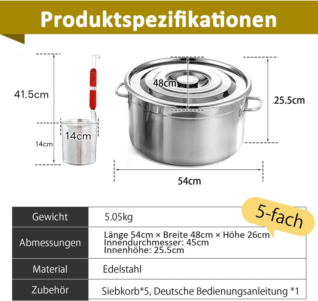 Kurflo Kommerzieller Nudeltopf, Edelstahl, für Ramen, Udon, Spaghetti & Fondue, geeignet für Gasherd