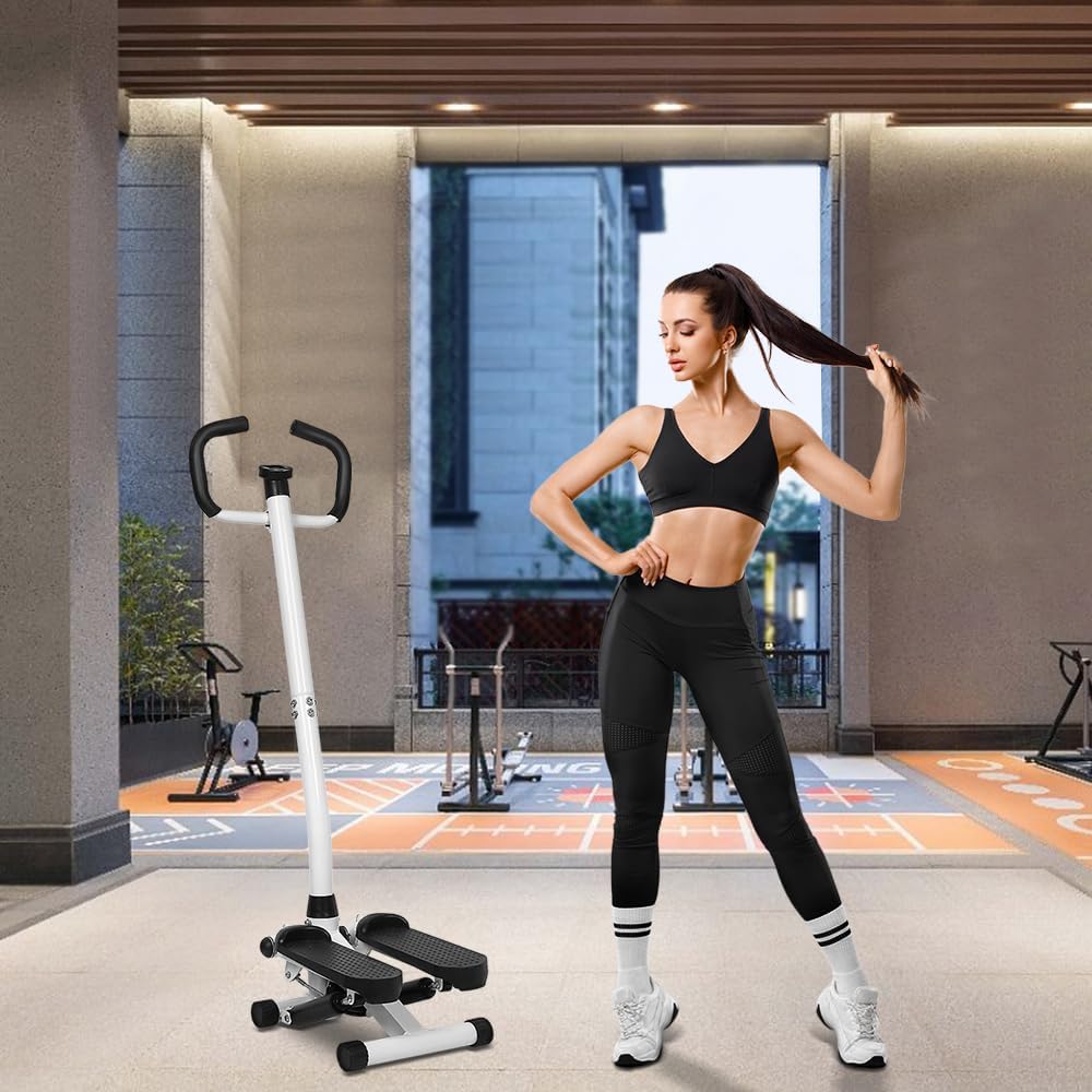 Mini Stepper Fitnessgerät für Zuhause, Hydraulischer Heimtrainer mit Widerstandsbändern &amp; LCD Displa
