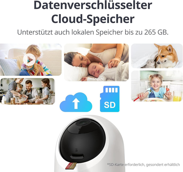 SwitchBot Sicherheitskamera für Zuhause 5MP - Pan/Tilt Kam 3K Super HD, 2.4Ghz WLAN für Baby-Monitor