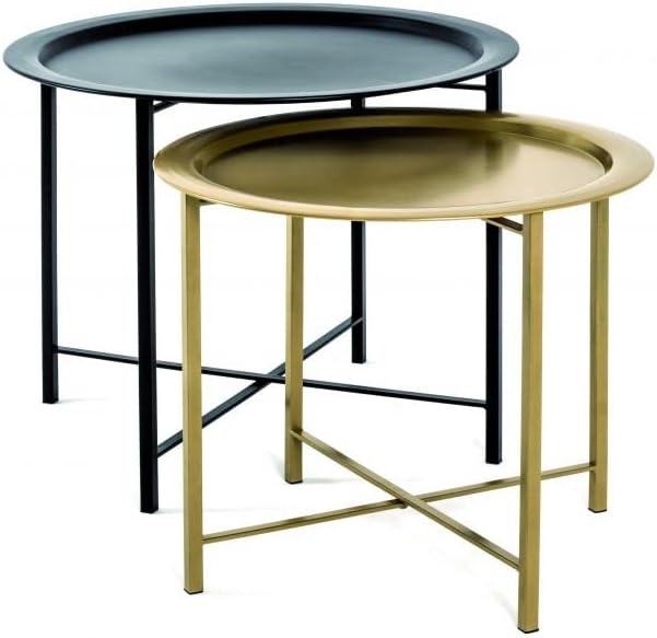 HAKU Möbel Couchtisch 2er Set, Metall, schwarz-gold, Ø 52 x H 44 cm / Ø 62 x H 49 cm, Schwarz-gold