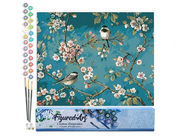 Figured'Art Malen Nach Zahlen Erwachsene Blumen und Vögel 2 - Paint by Numbers Basteln DIY Bastelset