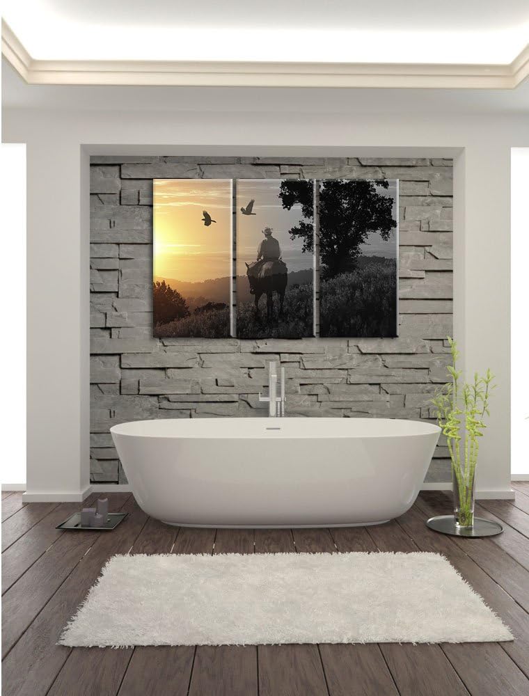Pixxprint EIN Cowboy im Sonnenuntergang als Leinwandbild | Grösse: 3 Teilig (120x80) | Wandbild| Kun