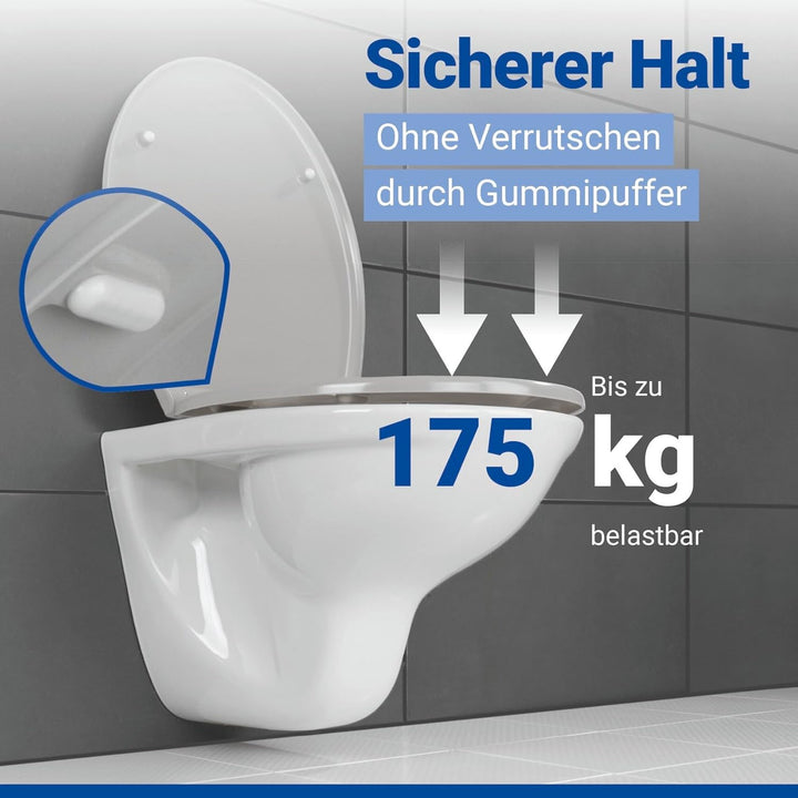 WENKO WC-Sitz Samos Concrete-Grey, hygienischer Toilettensitz mit Absenkautomatik, mit Fix-Clip Hygi