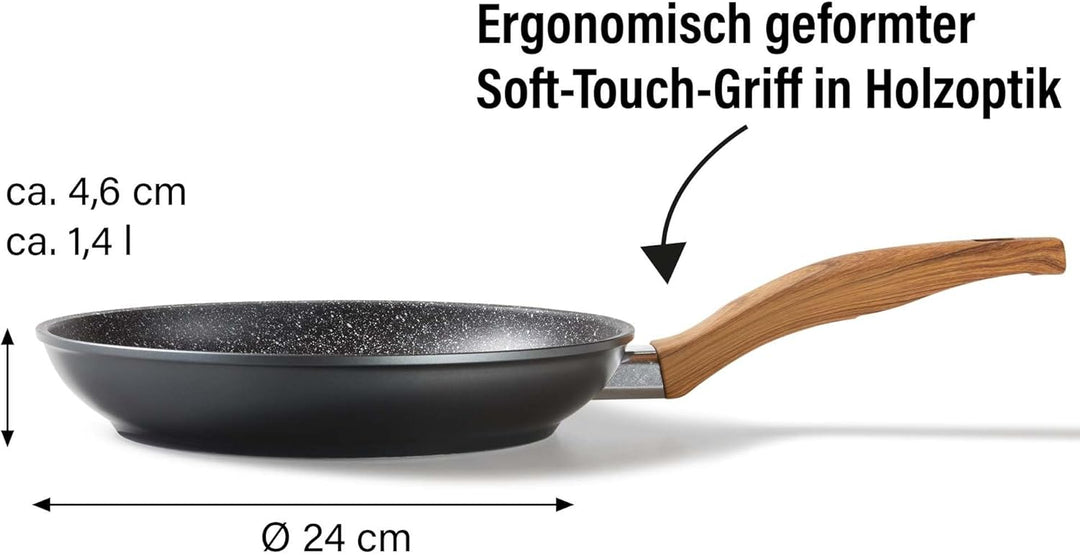 STONELINE Back to Nature Bratpfanne 24 cm, Made in Germany, antihaft beschichtete Pfanne mit echten