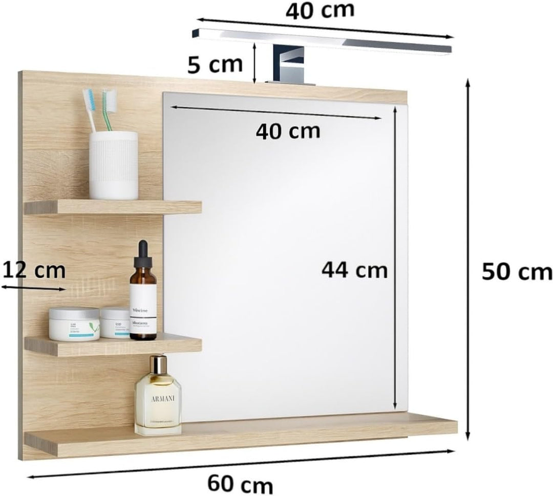 Badspiegel mit 3 Ablagen Badezimmerspiegel Spiegel Regal Wandspiegel Hängespiegel Badmöbel Spiegel F