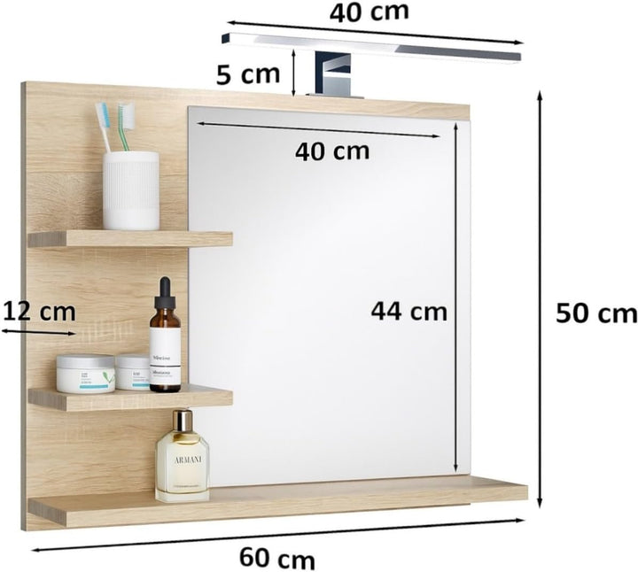 Badspiegel mit 3 Ablagen Badezimmerspiegel Spiegel Regal Wandspiegel Hängespiegel Badmöbel Spiegel F