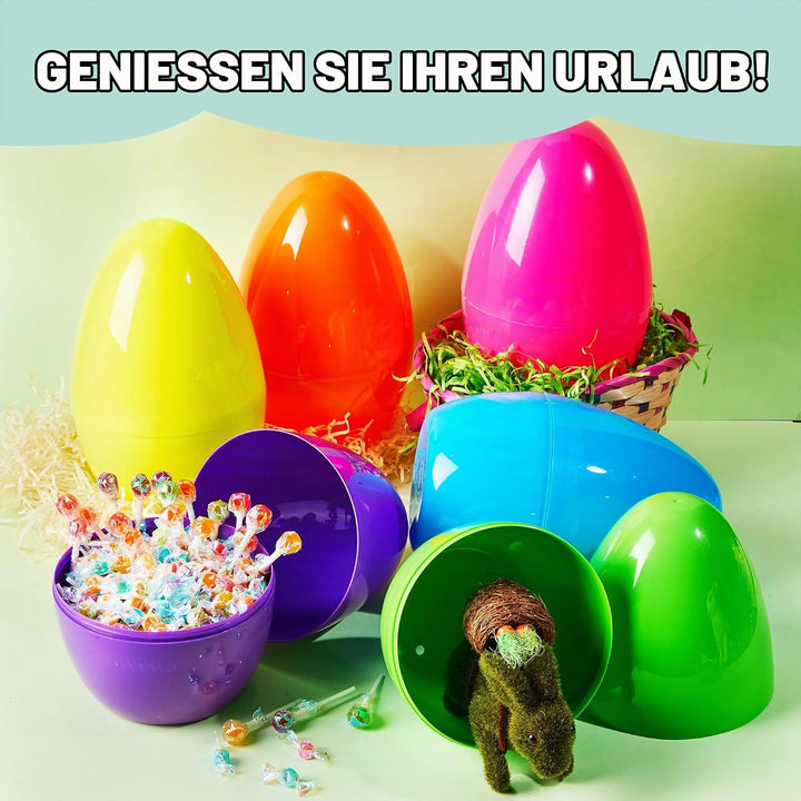 JOYIN 6 Stück 25,4 cm grosse Jumbo-Ostereier aus Kunststoff, hell, solide, Befüllen von Leckereien,