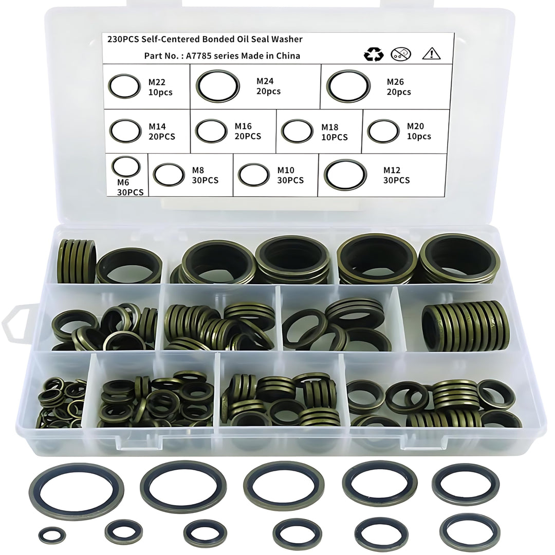230 Stück Dichtungsringe Unterlegscheiben Set Ölablassschraube Dichtung M6 M8 M10 M12 M14 M16 M18 M2