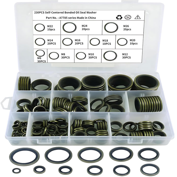 230 Stück Dichtungsringe Unterlegscheiben Set Ölablassschraube Dichtung M6 M8 M10 M12 M14 M16 M18 M2