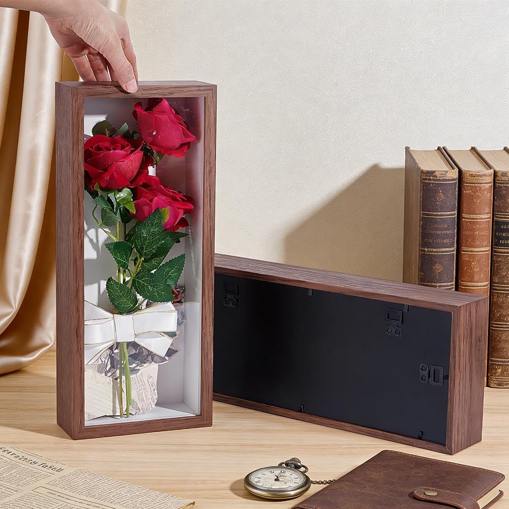 2 Stück Schattenbox Displaykasten 36.6x15.5x6.5cm Rechteckiger MDF Schattenboxrahmen Mit Nagelaufhän