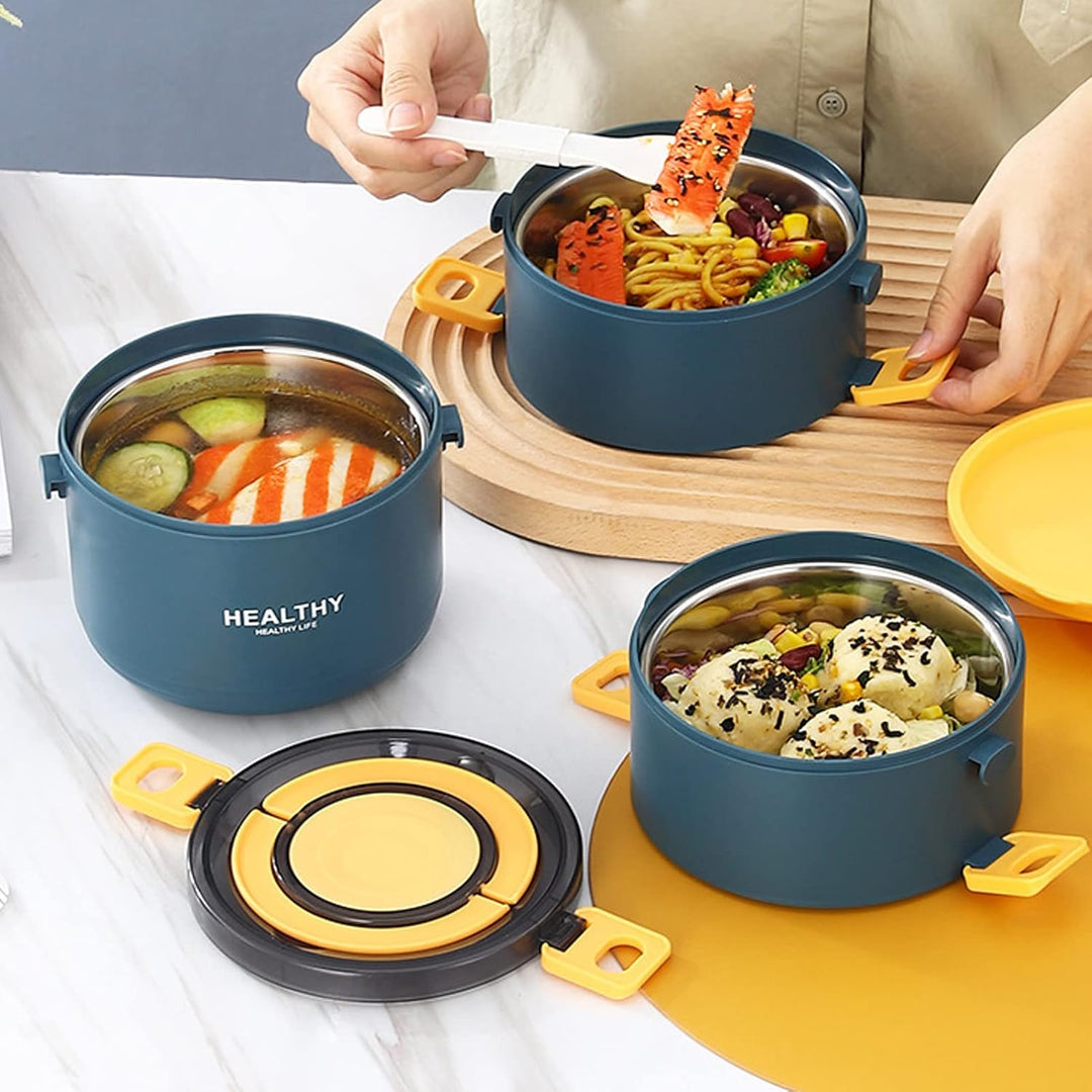 Qcwwy 3-lagige Lunchbox, Auslaufsichere, Vakuumisolierte Thermosbehälter für Heisses Mittagessen, Le