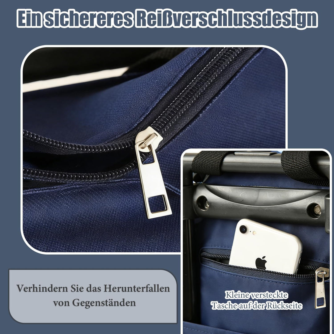 2-in-1 Einkaufstrolley Klappbar, 30L Faltbarer Einkaufstrolley, wasserdichte Einkaufstasche mit Roll