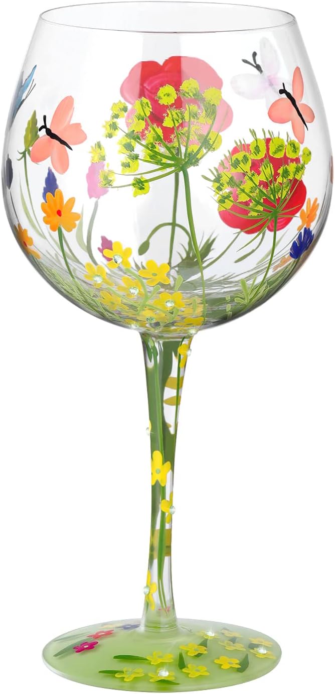 NymphFable Blumen Gin Gläser Handbemalt Garten Ballongläser Weinglas Bunte 20oz Personalisierte Gesc